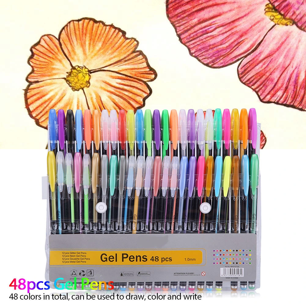 48pcs Gel Pens Colorful Glitter Neon Gouache Metallic Drawing Sketch Pen School Stationery