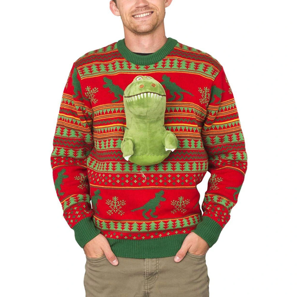 Women Men Christmas Sweater, Cute 3D Dinosaur/Elk/Shark Knit Pullover