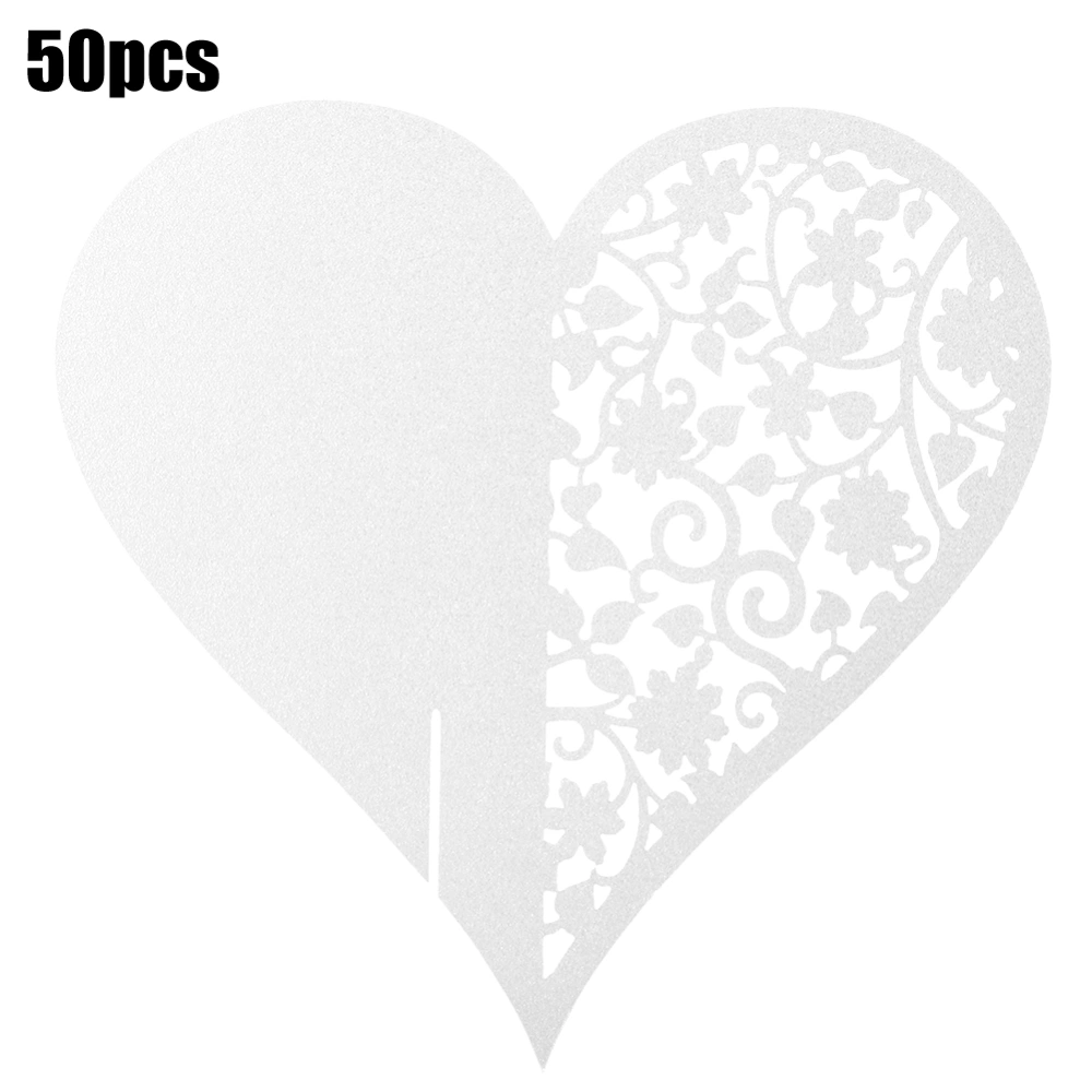 50pcs Heart Shape Wedding Hollow Name Place Cards For Wine Glass Table Decoration(White)