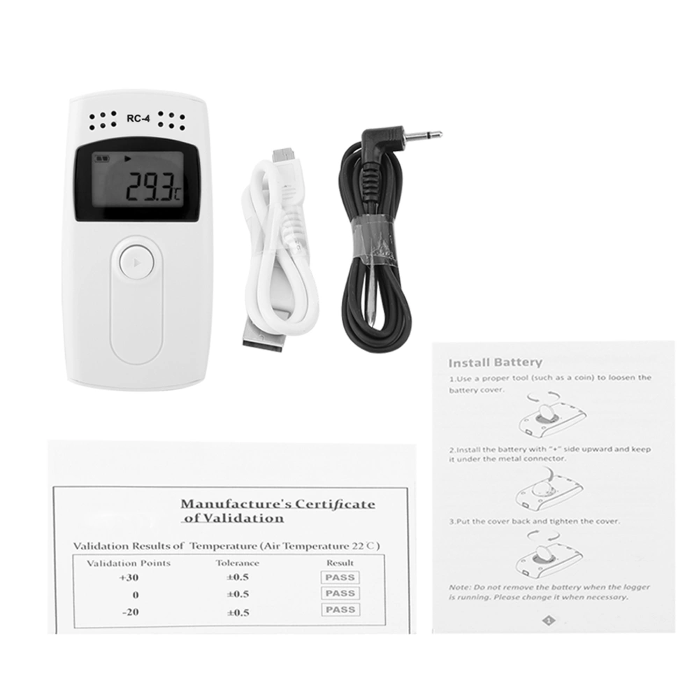 RC-4 Temperature Data Logger Reusable Recorder for Cold Chain Storage with External Sensor