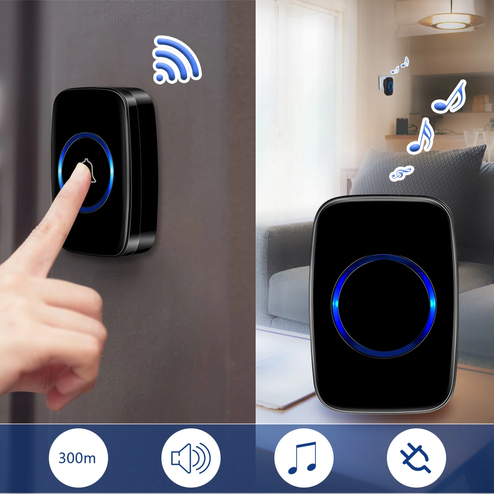 Wireless Doorbell, Ring Door Bell Chime Kit, Waterproof 2 Plug in Receiver and 1 Battery