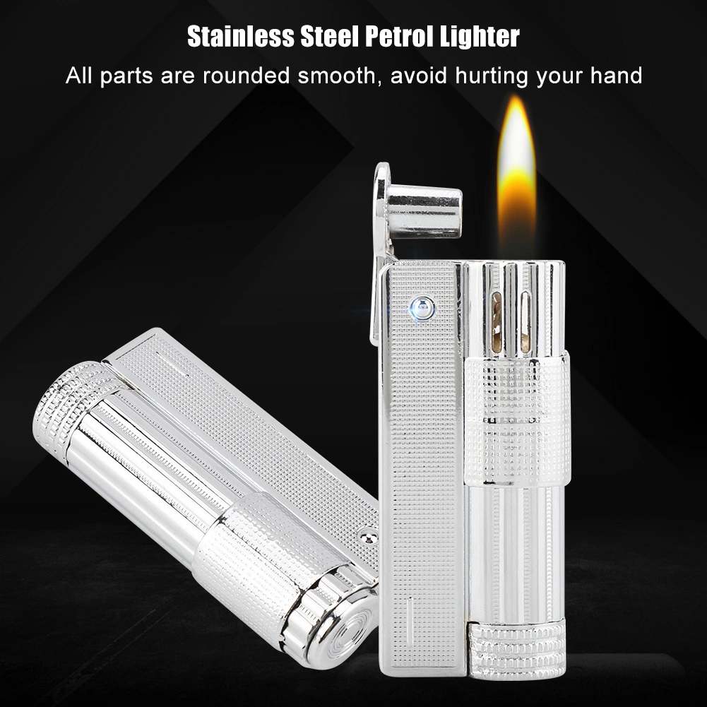 Vintage Stainless Steel Petrol Oil Lighter Cigarette Lighter (Silver)