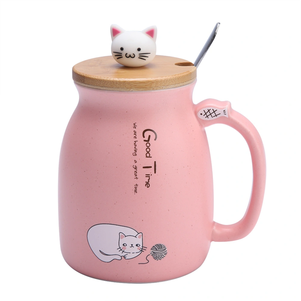 1Pc Lovely Cat Ceramic Cup with Spoon and Lid Coffee Water Milk Mug for Drinkware Gift(Pink)