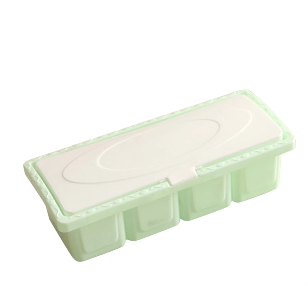 Plastic 4-grid Seasoning Storage Box Set Salt Condiment Spice Containers for Kitchen (Green)