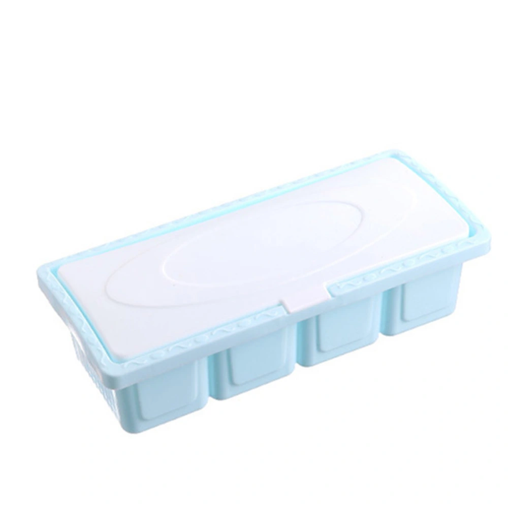 Plastic 4-grid Seasoning Storage Box Set Salt Condiment Spice Containers for Kitchen (Blue)