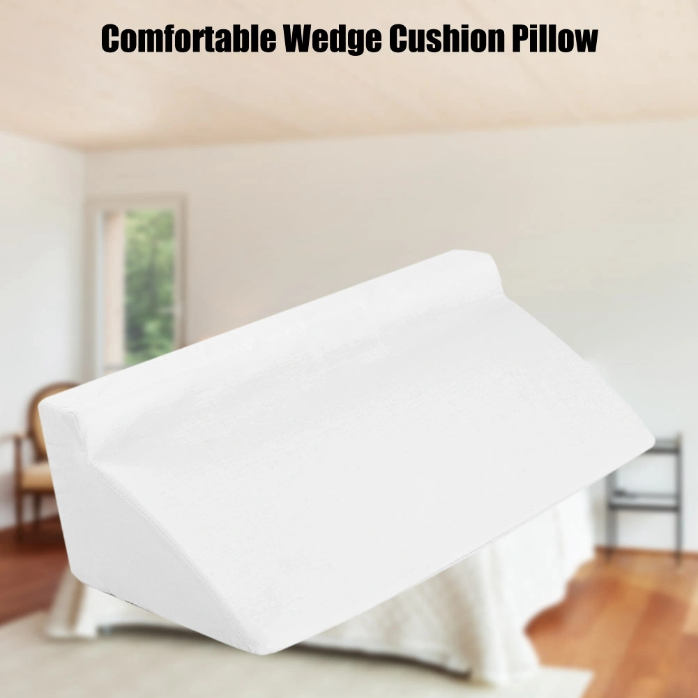 Foam Wedge Cushion with Washable Zipper Cover Leg Elevation Back Lumbar Support Pillow (White)