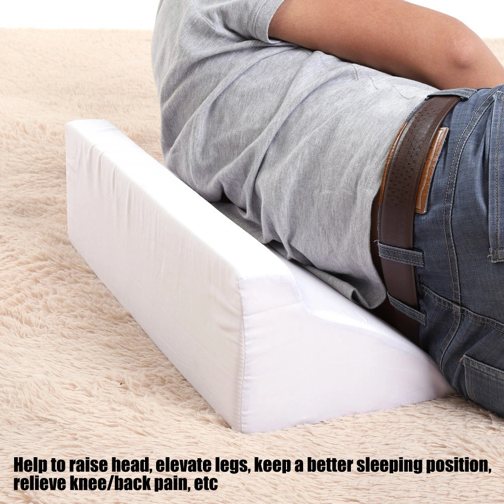 Foam Wedge Cushion with Washable Zipper Cover Leg Elevation Back Lumbar Support Pillow (White)