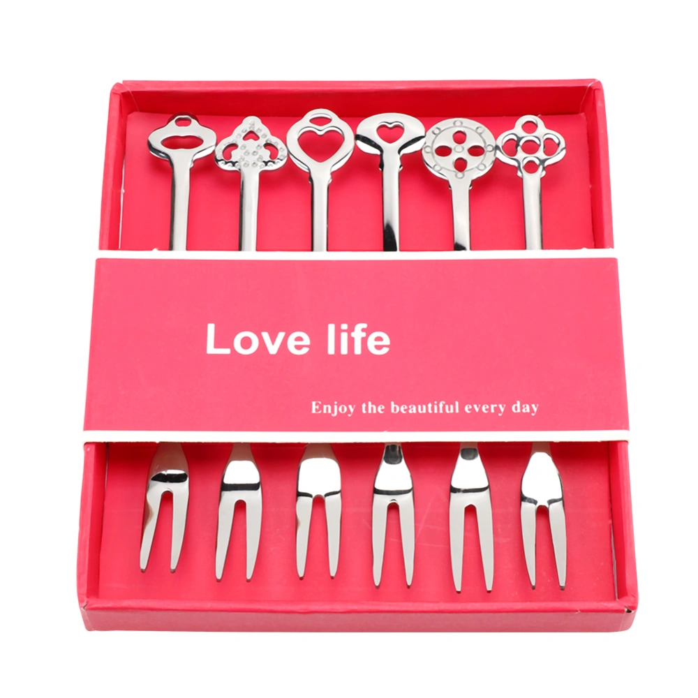 6Pcs/Set Stainless Steel Fruit Forks Dessert Cake Two Tooth Forks Set Home Party Gift