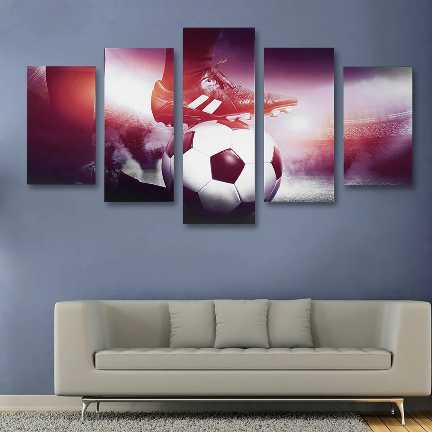 Football Sports Canvas Painting 5 Panels Printed Picture Wall Art Home Office Bedroom Decor (S)