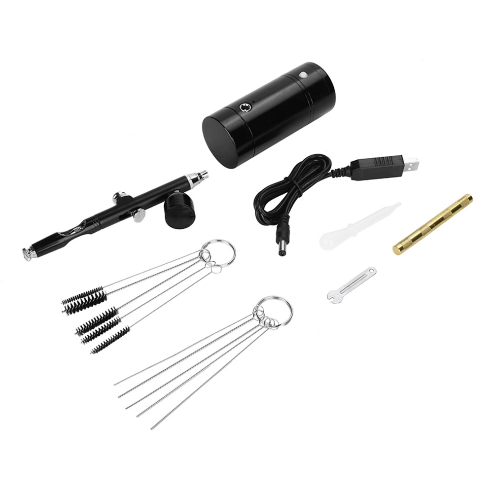 0.3mm Portable Airbrush Air Compressor Tattoo Face Body Painting Spraying Gun Set Kit (Black)