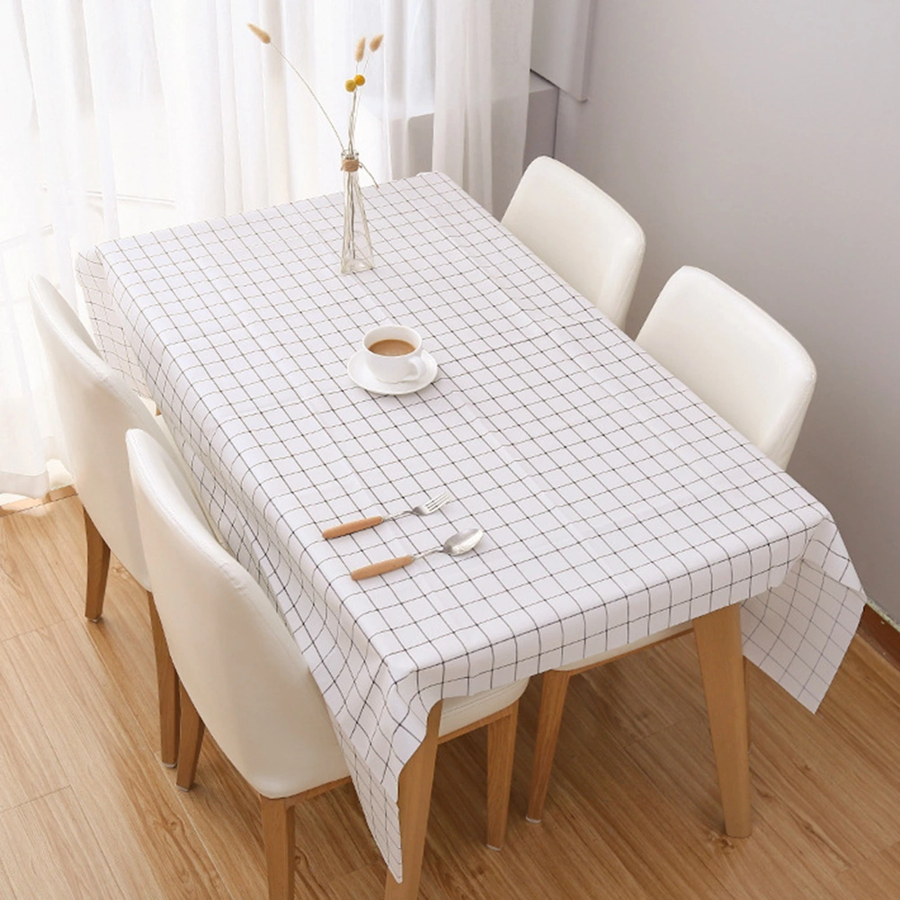 PVC Oil Proof Dining Kitchen Tablecloth End Table Cloth Cover Protector Black&White Plaid Print
