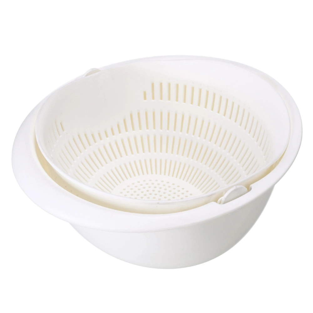 Double layer Drain Basket Fruit Vegetable Washing Colander Strainer Kitchen Tool (White)