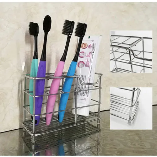 Stainless Steel Bathroom Toothbrush Holder 7 Slots Toothpaste Storage Organizer