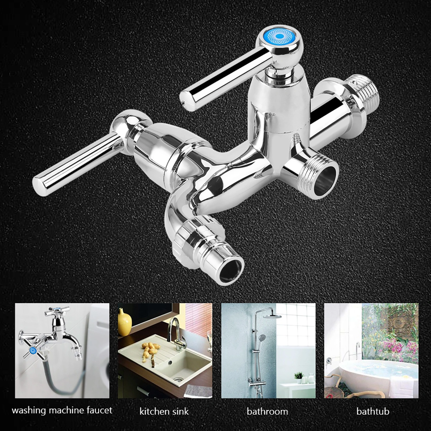 Electroplating Plastic Washing Machine Cold Water Faucet Sink Basin Water Tap with Double Spout &amp; Straight Handle G1/2