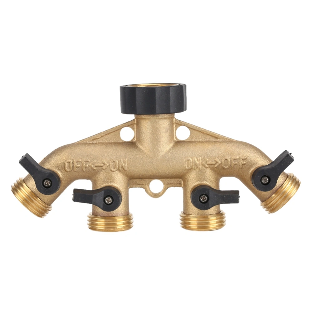 3/4 Inch Brass 4 Way Hose Pipe Splitter Nozzle Switcher Tap Connectors for Garden Irrigation