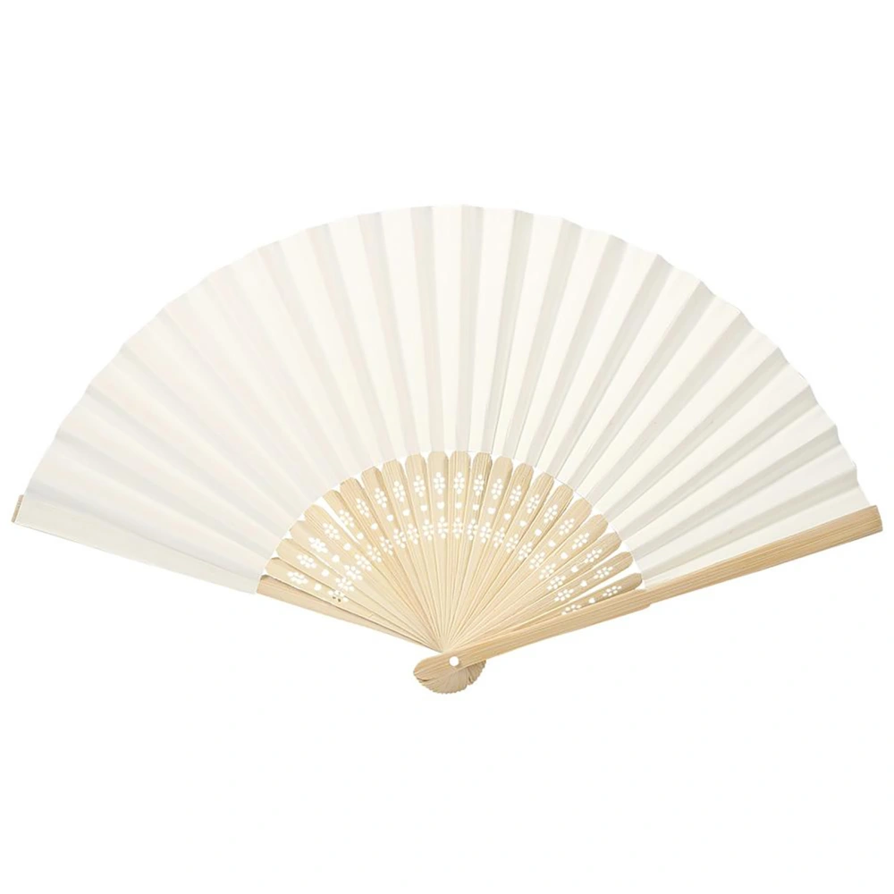 Chinese Folding Bamboo Ribs Fan DIY Blank Paper Fan Wedding Shower Party Decor #Beige Color