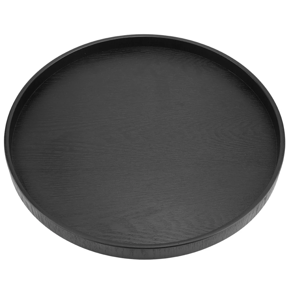 Round Shape Solid Wood Tea Coffee Snack Food Meals Serving Tray Plate Restaurant Trays Black