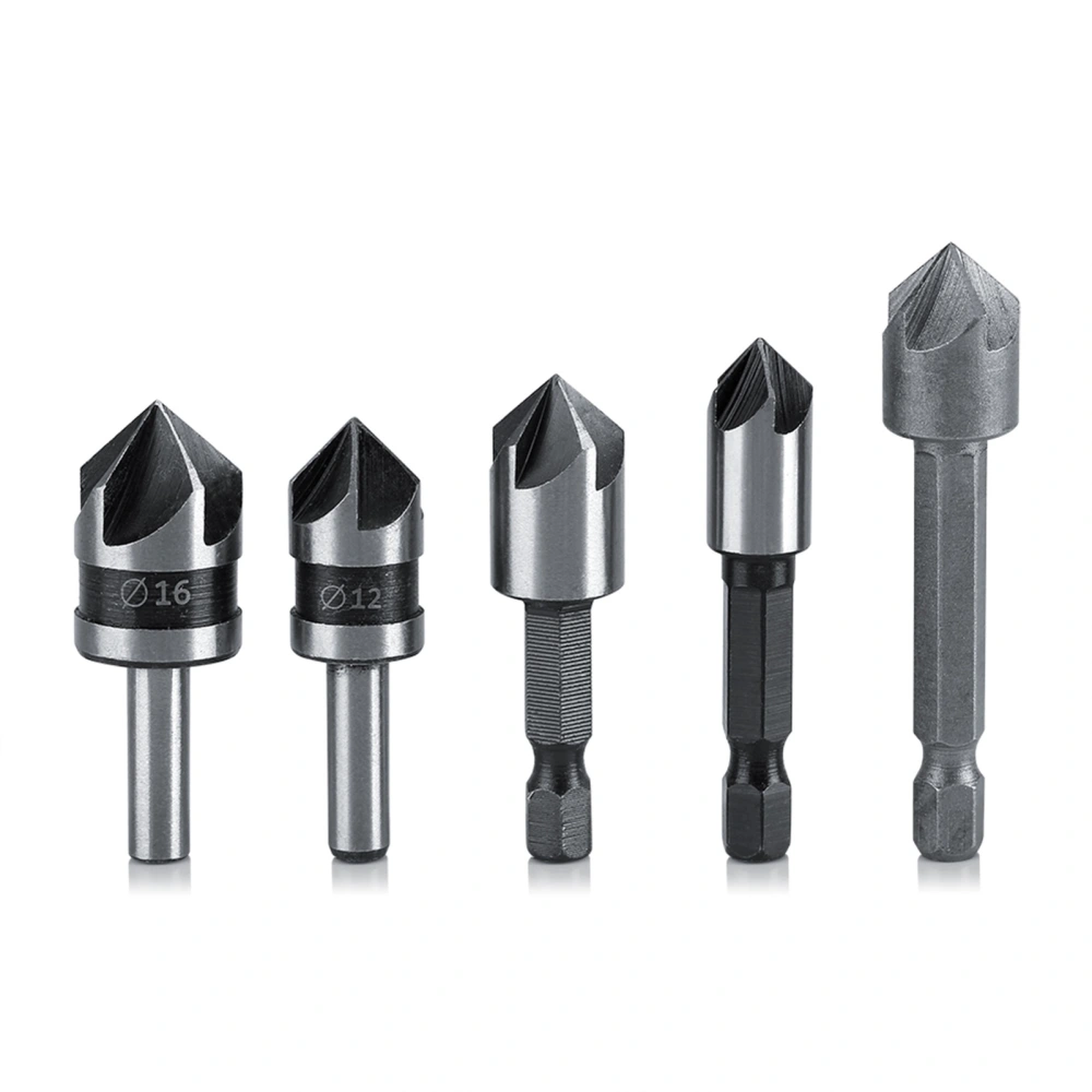 5pcs/set High Speed Steel Industrial Countersink Drill 5 Flutes Woodworking Chamfering Cutter