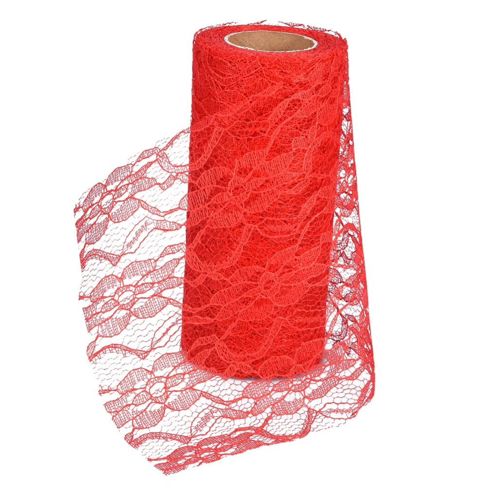 10 Yard Long Wedding Party Decoration Table Runner Chair Sash Floral Lace Tulle Roll (Red)