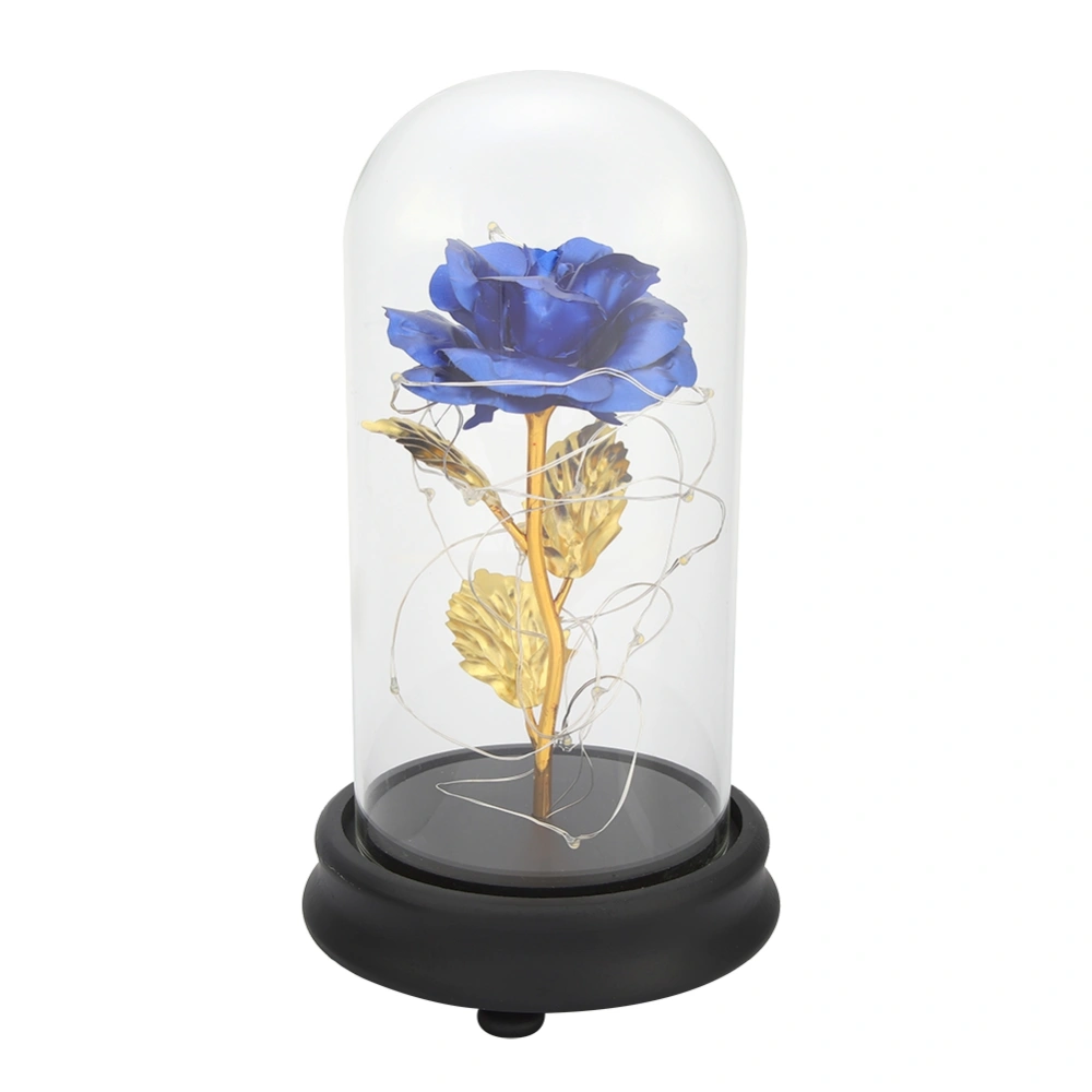 24K Gold Plated Rose Flower LED Light with Glass Cover Base Valentines'Day Wedding Gift Blue