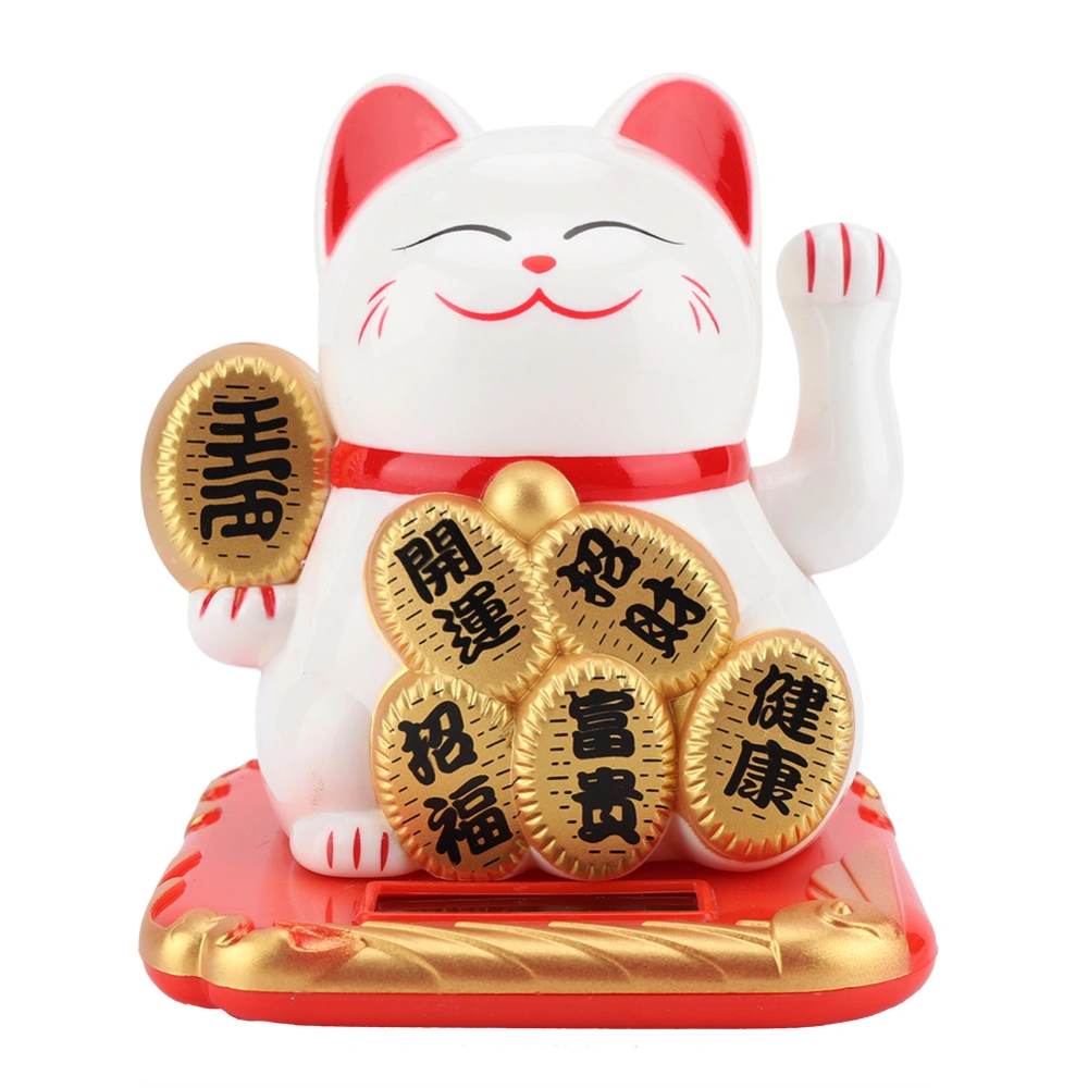 Solar Powered Adorable Swing Lucky Beckoning Fortune Welcoming Cat Home Car Decor(White)