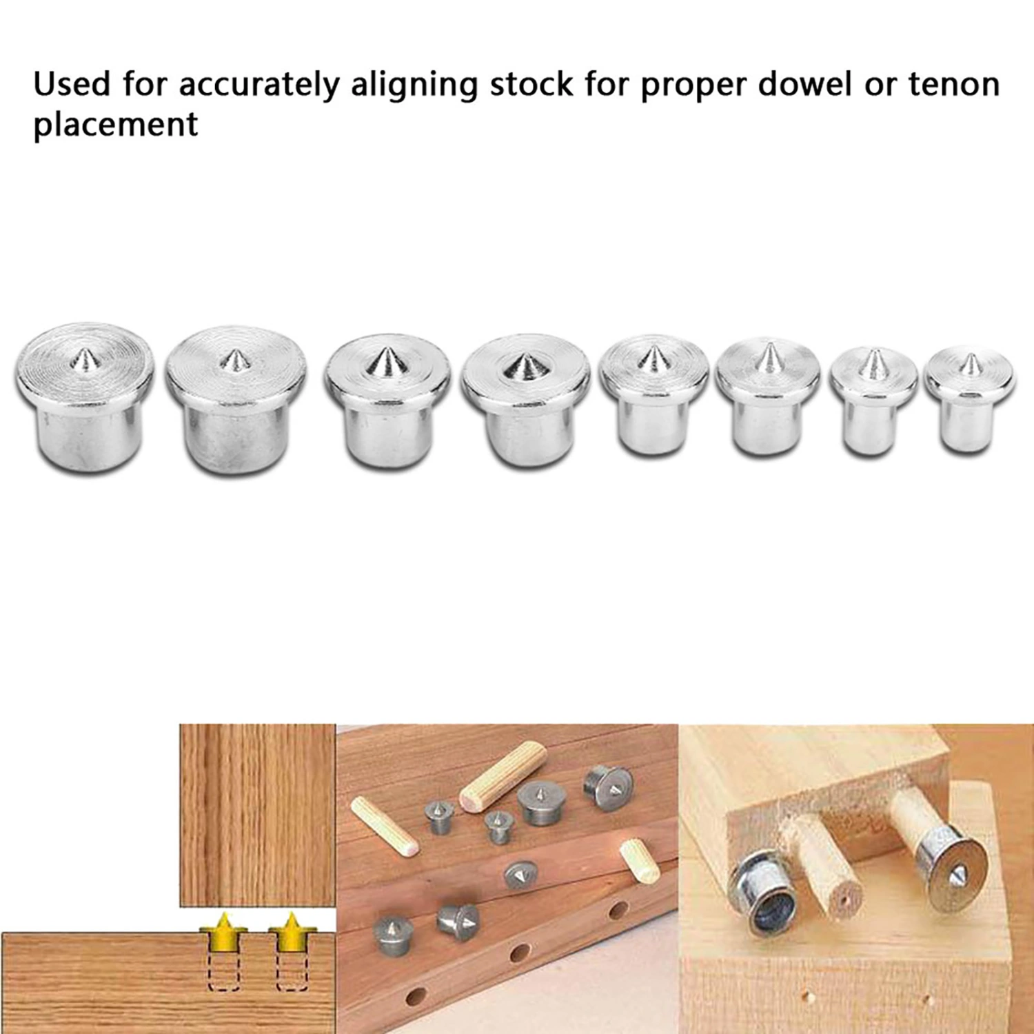 8pcs Woodworking Dowel Centers Tenon Alignment Tool Points Marker 6/8/10/12mm (Solid)
