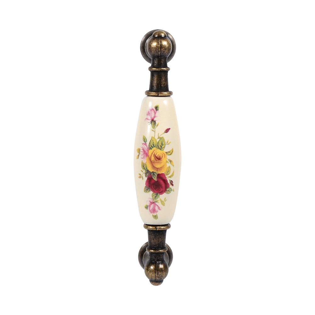 Vintage Flower Ceramic Bronze DIY Door Handles Cabinet Cupboard Drawer Knobs Pull 2#