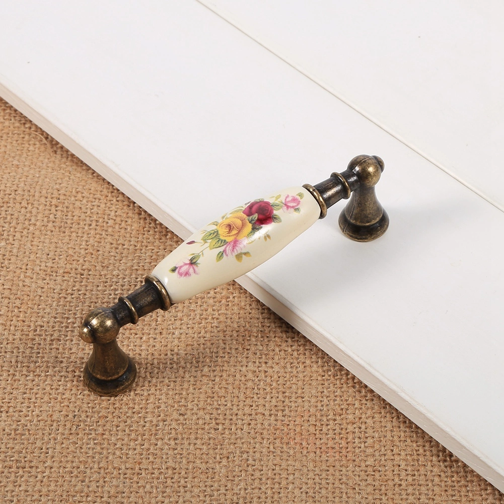Vintage Flower Ceramic Bronze DIY Door Handles Cabinet Cupboard Drawer Knobs Pull 2#