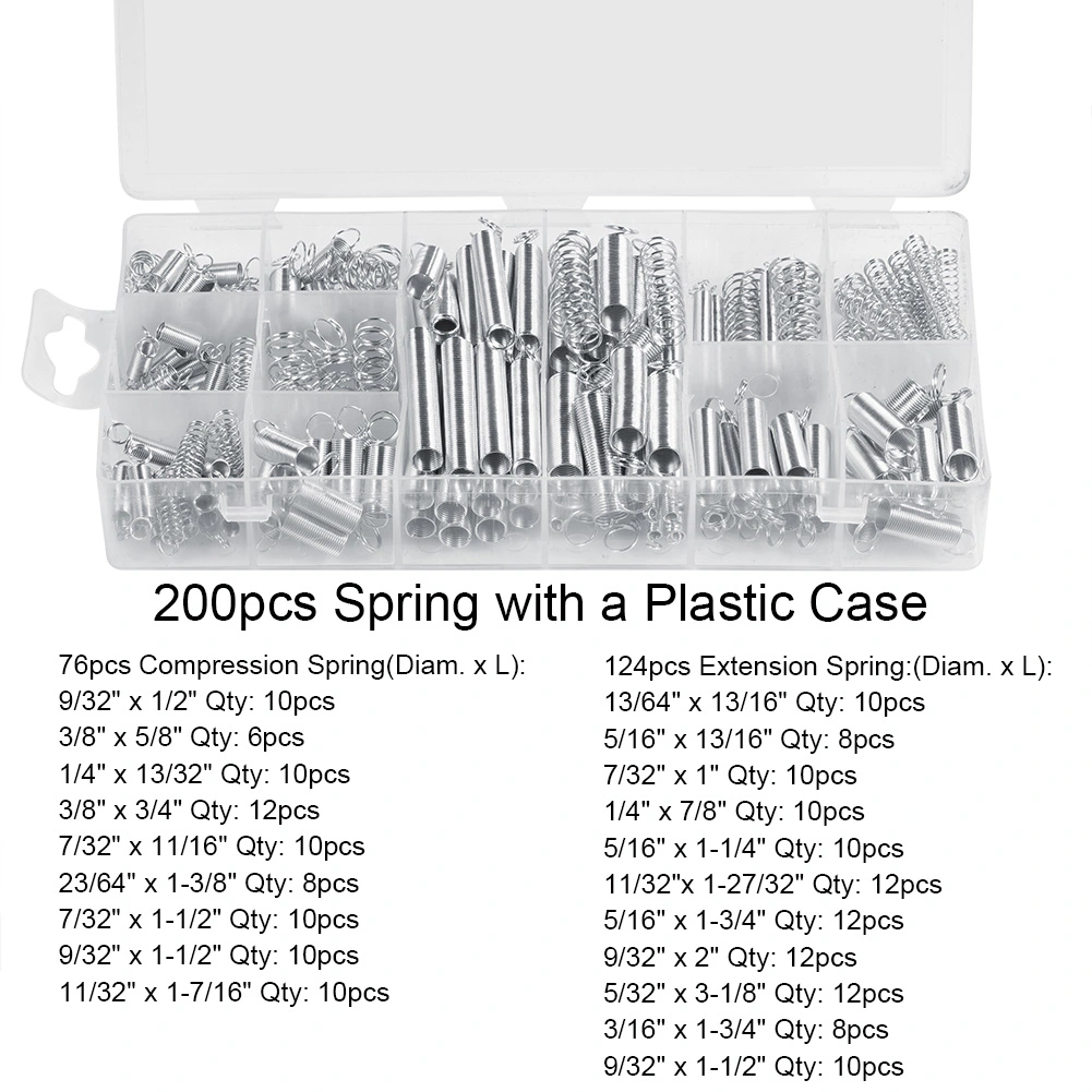 200pcs/Set 20 Sizes Extension Compression Spring Assortment Metal Springs Kit with Box