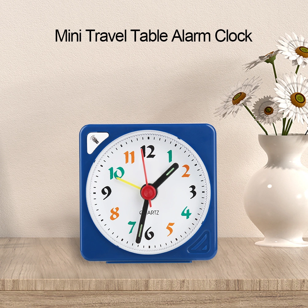 Mini Travel Table Alarm Clock Quartz LED Light with Snooze Function Battery Operated Blue