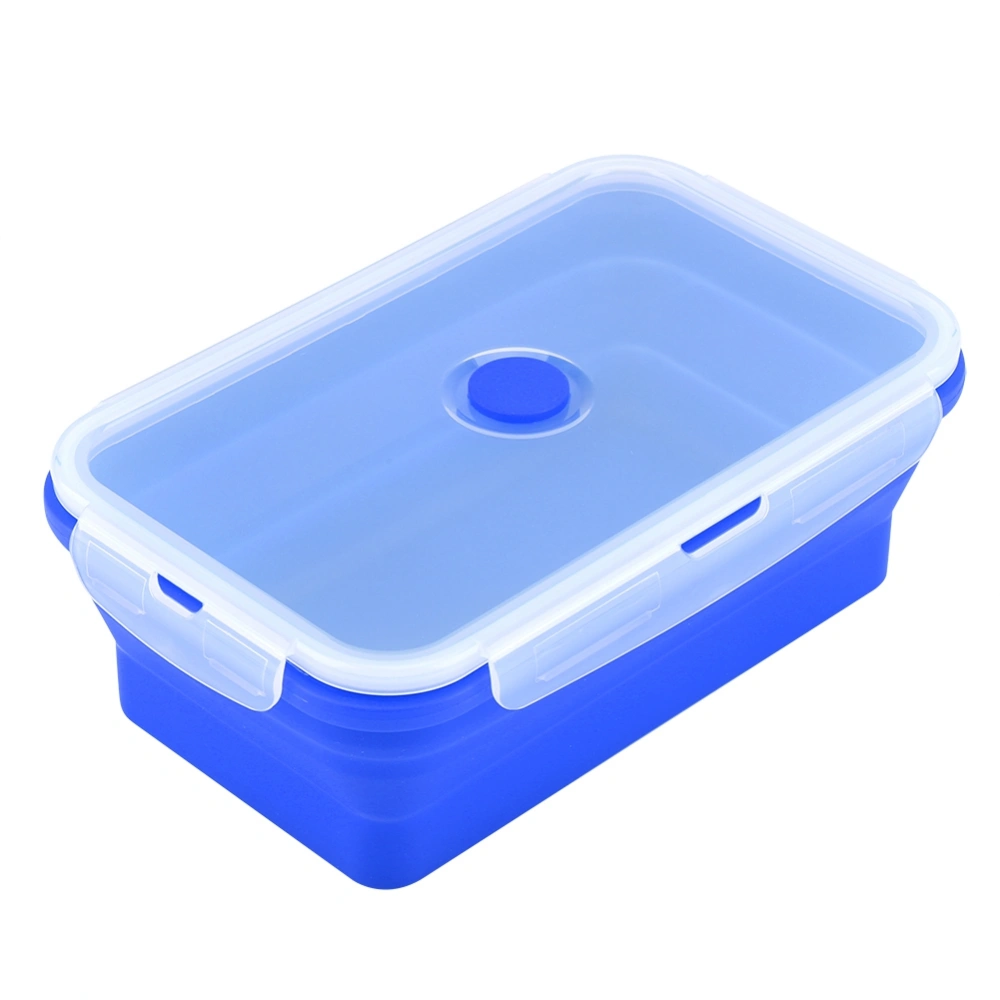 1200ml Rectangle Silicone Bento Box Collapsible Lunch Box Microwave Food Container (Dark Blue)