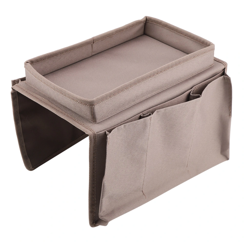 Sofa Armrest Hanging TV Remote Control Organizer Couch Storage Bag with Cup Holder Tray(Brown)