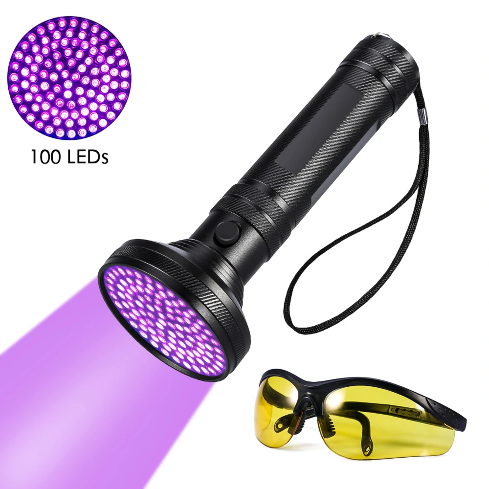 UV Flashlight Pet Stain Urine Detector Bright 100 LEDs Blacklight Torch with UV Sunglasses