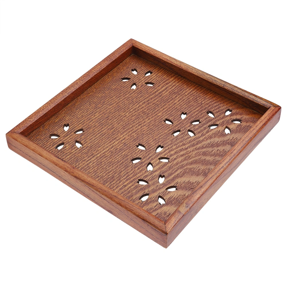 Traditional Wooden Tea Plate Coffee Fruits Snacks Serving Tray Dish for Home Restaurant 18*18cm
