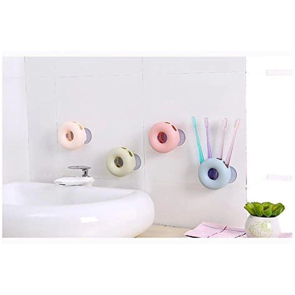 Bathroom Wall Mount Strong Suction Cup Toothbrush Holder Organizer 4 Holes (Blue)