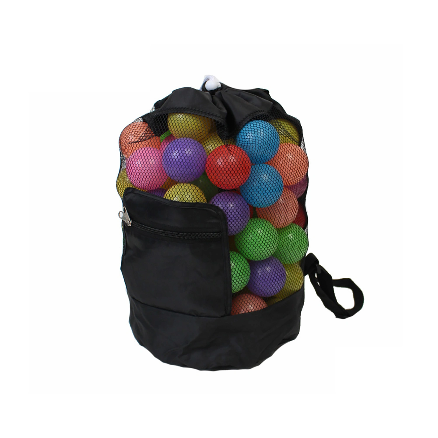 Portable Children Kids Mesh Drawstring Backpack Outdoor Beach Shell Toy Storage Bag (Black)