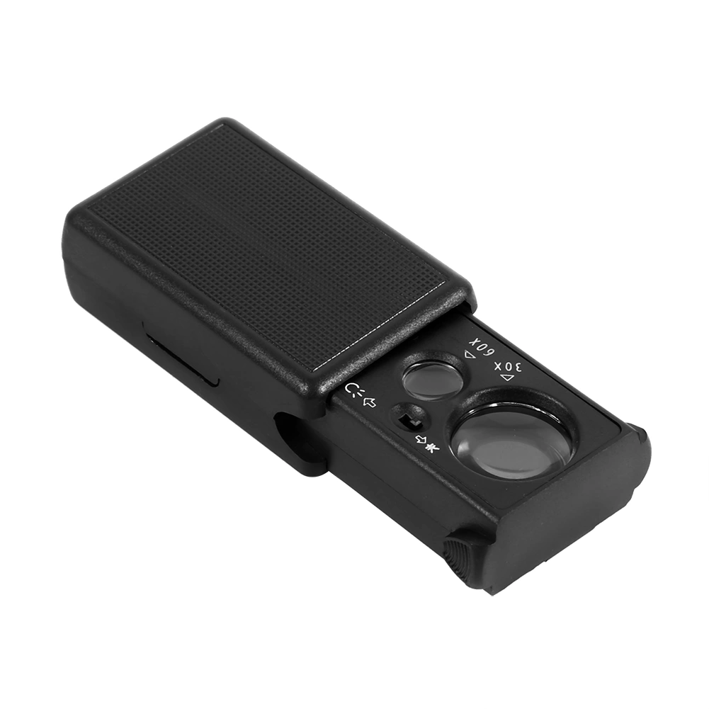 Mini 30X/60X Double Lenses Pocket Jewelry Magnifier with LED UV Lights Pull Type Glass Loupe