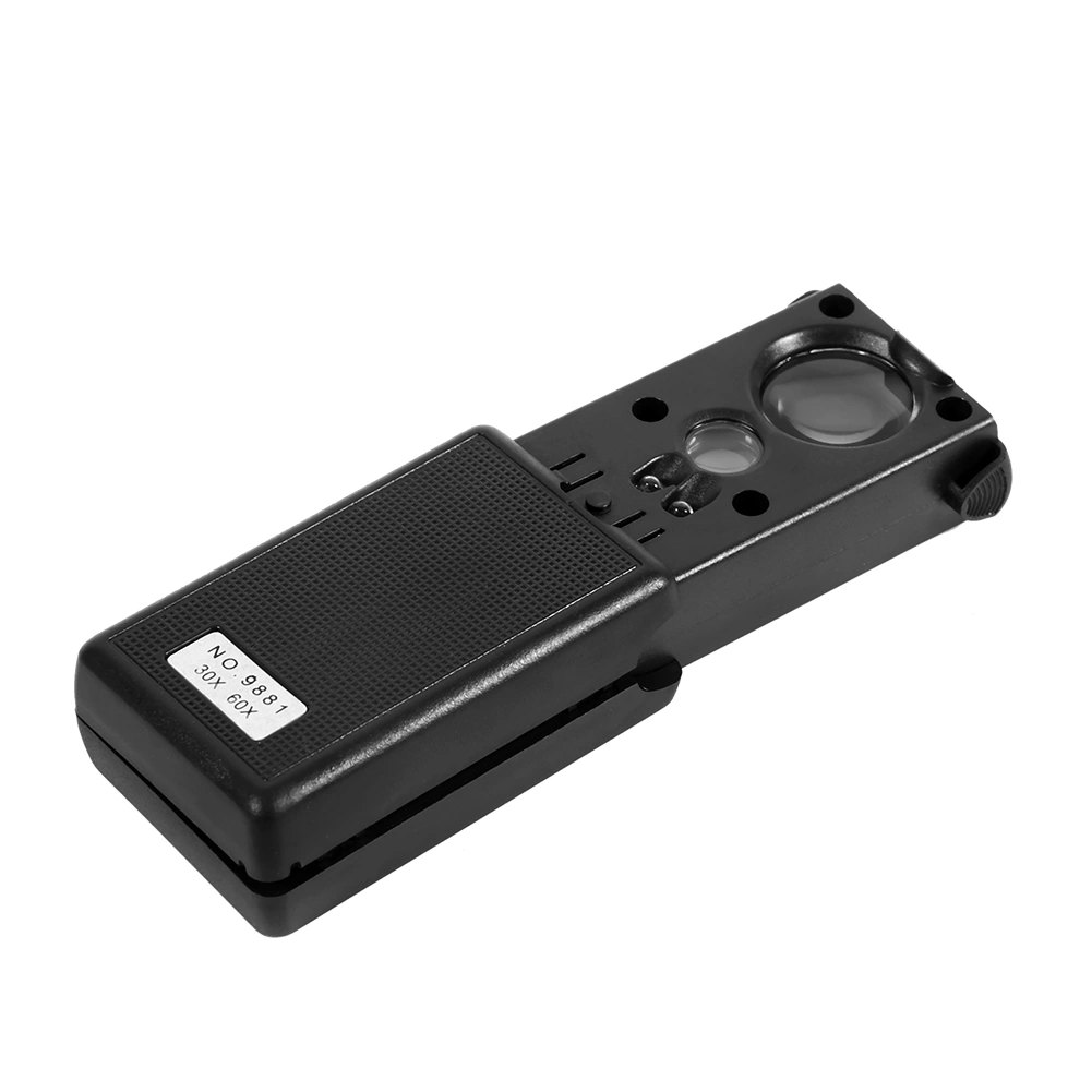 Mini 30X/60X Double Lenses Pocket Jewelry Magnifier with LED UV Lights Pull Type Glass Loupe