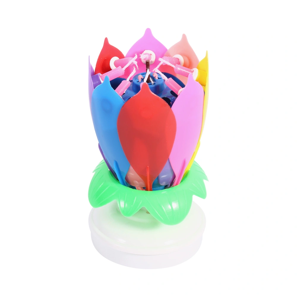 Cake Topper Multicolor Lotus Flower Candle Blossom Musical Rotating Round Bottom