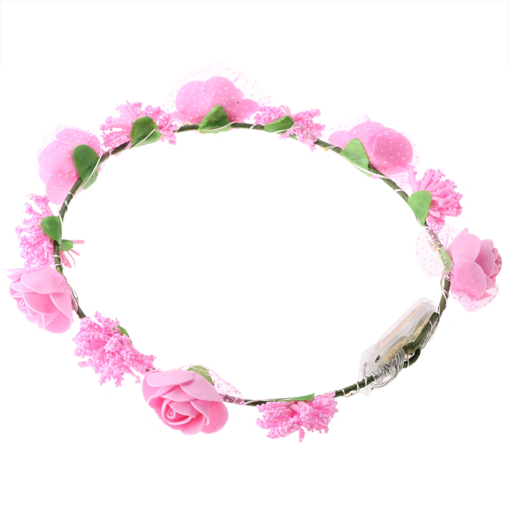 Durable LED Rose Flowers Lights Fairy Lighting Hair Wreath Light Up Flower Crown Pink