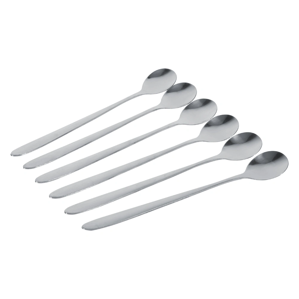 6Pcs Stainless Steel Stylish Long Handle Latte Ice Cream Sundae Coffee Soup Spoon Teaspoons New