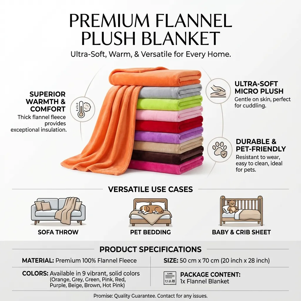 Flannel Soft Warm Solid Sheet, Micro Plush Blanket Sofa Rug for Pet