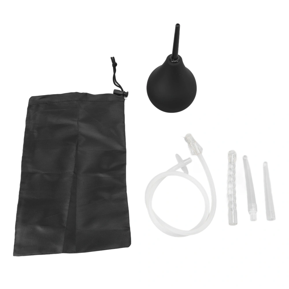 Black Silicone Enema Bulb Kit 224ML Clean Anal Douche with Hose and Replaceable Nozzle for Men Women