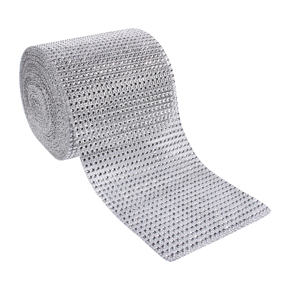 10 Yards Silvery Plastic Diamond Rhinestone Mesh Ribbon Roll Sparking Wedding Ornament 24 Rows