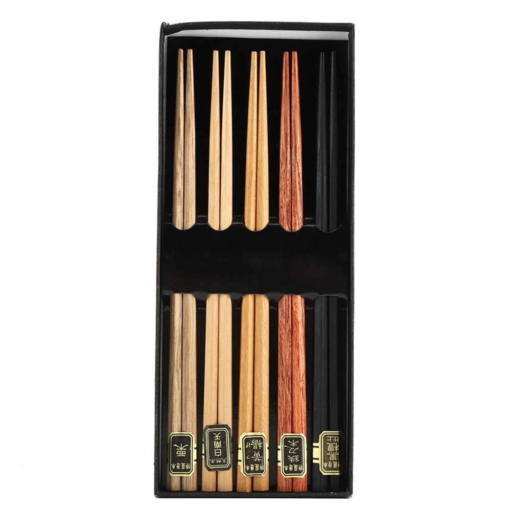 5Pcs Multicolored Natural Logs Wooden Paint Handmade Reusable Chopsticks with Gift Box