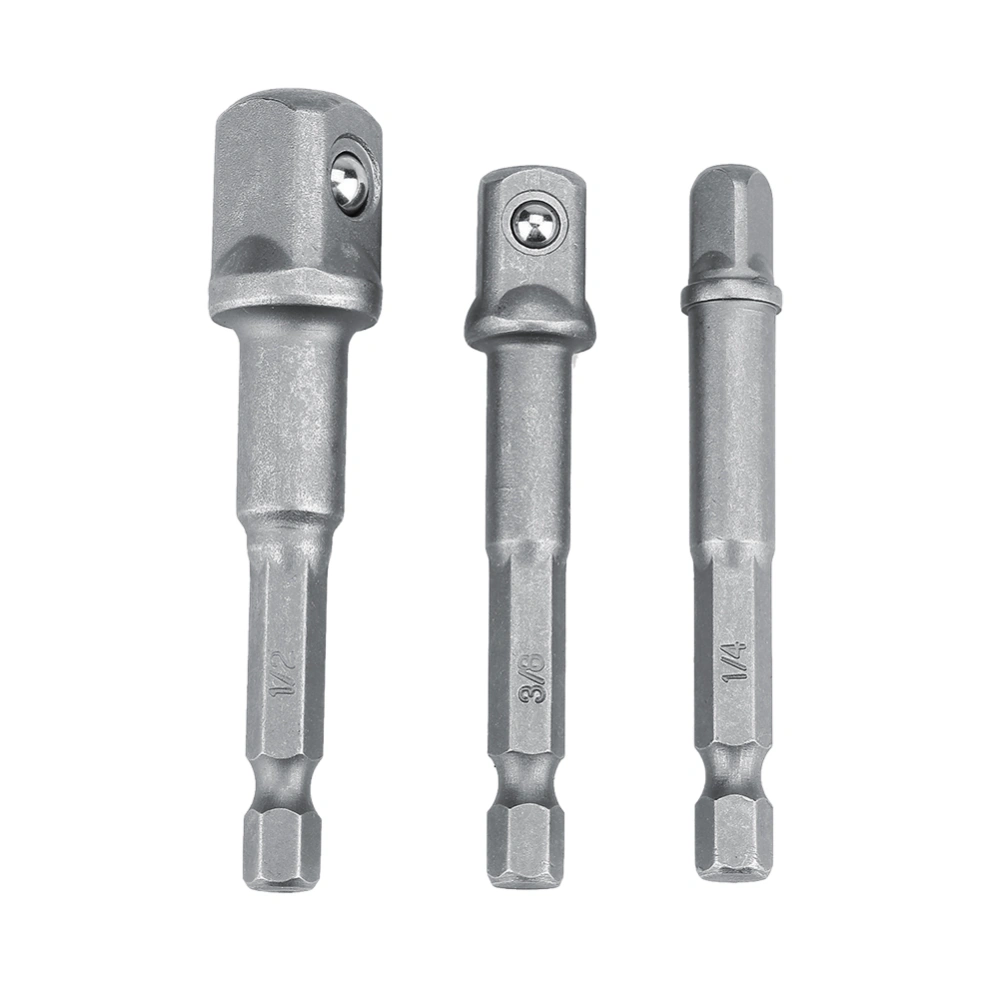 3pcs/Set Socket Adapter 1/4in Hex Shank to 1/4" 3/8" 1/2" Drill Bits Extension Bar (Long Type)