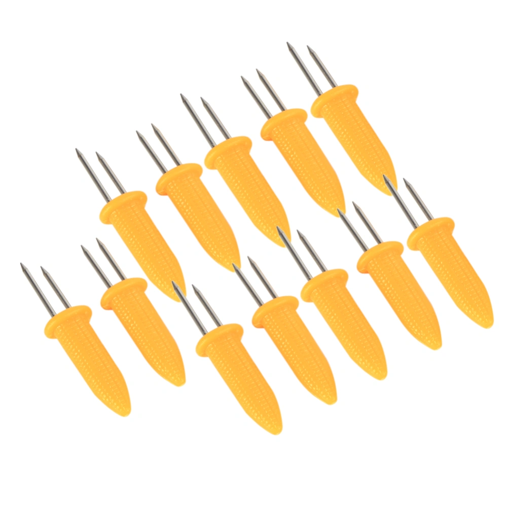 12PCS Stainless Steel BBQ Corn Holders Skewers Prongs Corn On The Cob Holders Barbecue New