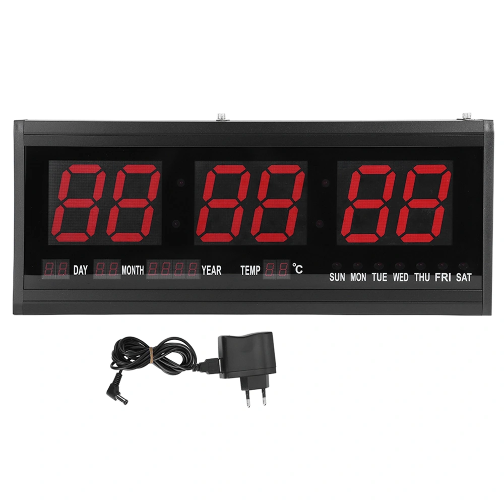 Large Modern LED Digital Wall Clock Date Temperature 24 or 12 Hour Office EU Plug 110V-240V