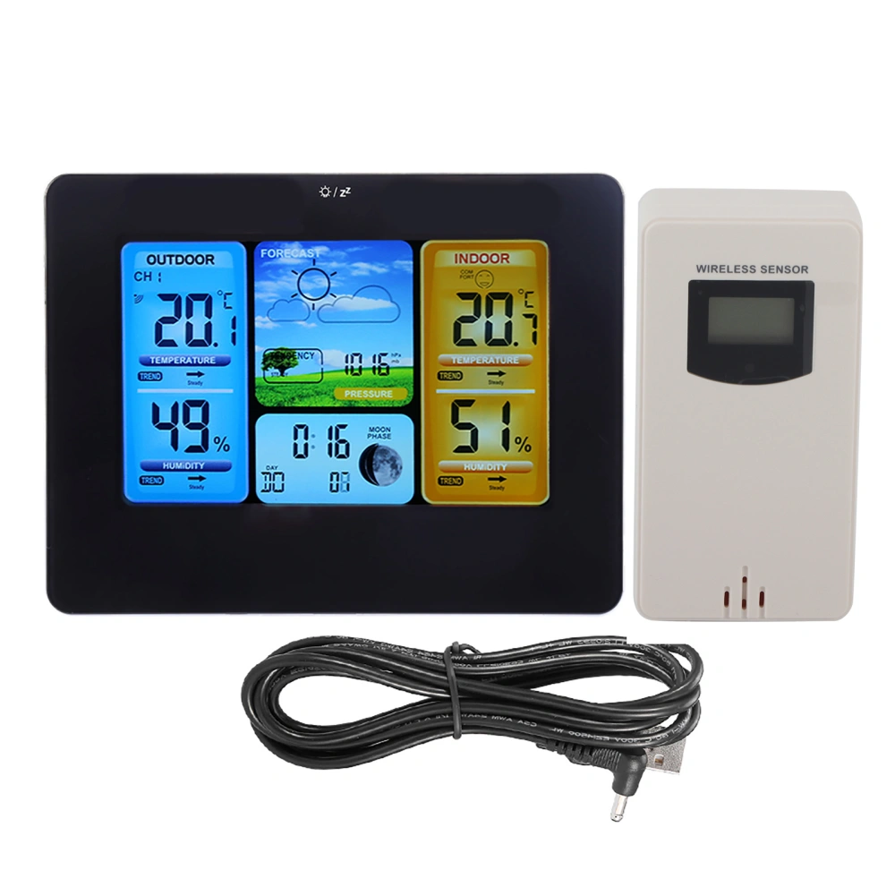 LCD Digital Wireless Weather Station Clock Thermometer Indoor&Outdoor Humidity (Black)