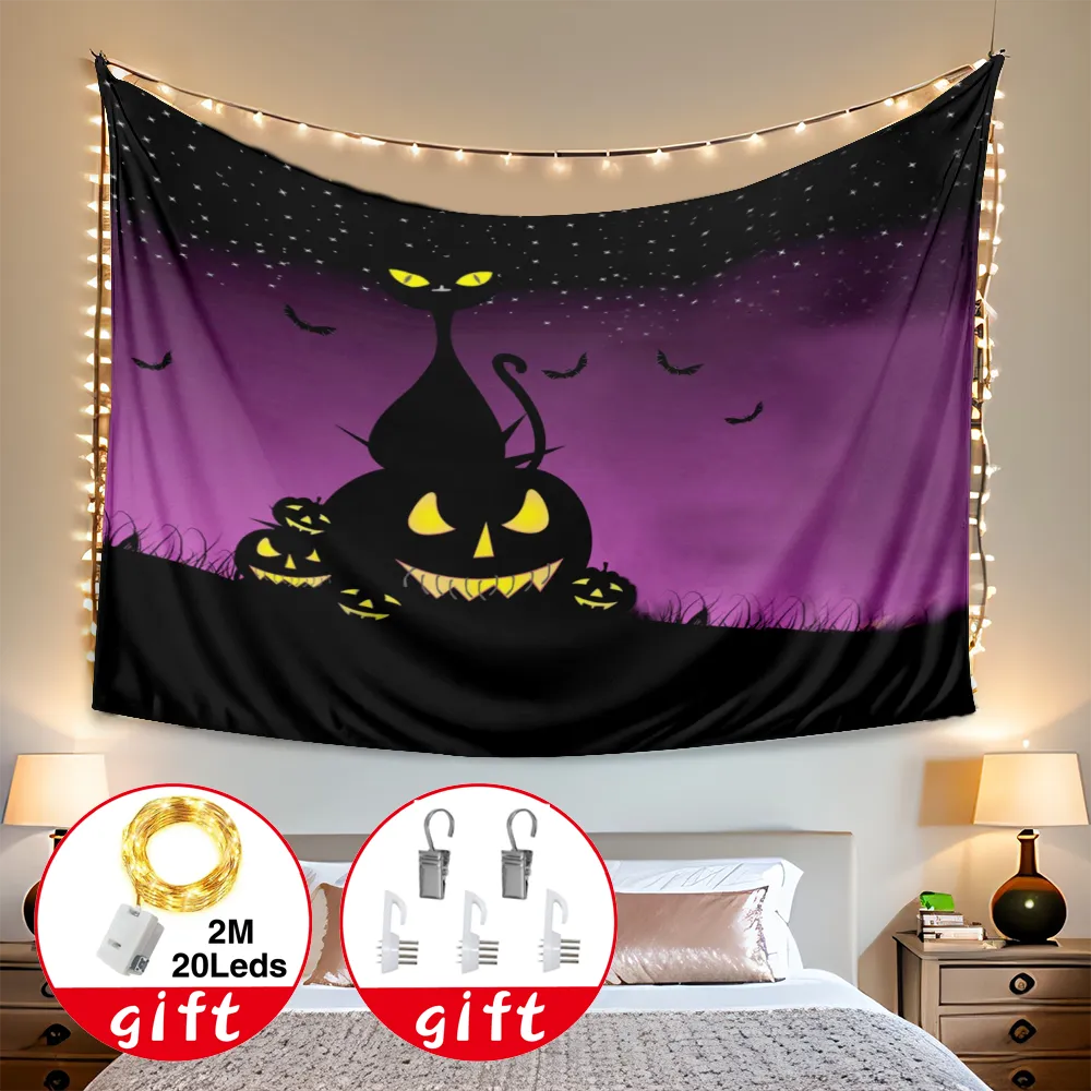 Halloween Decorative Tapestry, Wall Hanging Pumpkin Lamp Bat Crow Dead Tree Wall Hanging Tapestry, for Bedroom Room Dorm Party Decor,#130